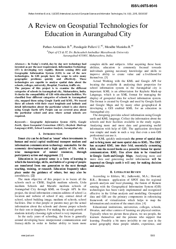 (PDF) A Review on Geospatial Technologies for Education in Aurangabad City