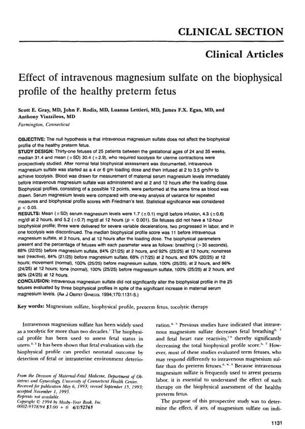 (PDF) Effect of intravenous magnesium sulfate on the biophysical