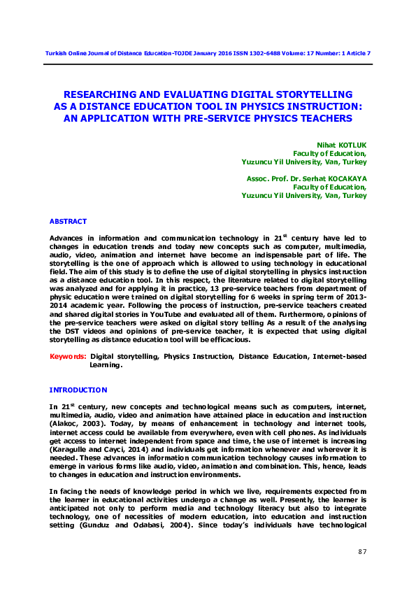 (PDF) RESEARCHING AND EVALUATING DIGITAL STORYTELLING AS A DISTANCE ...