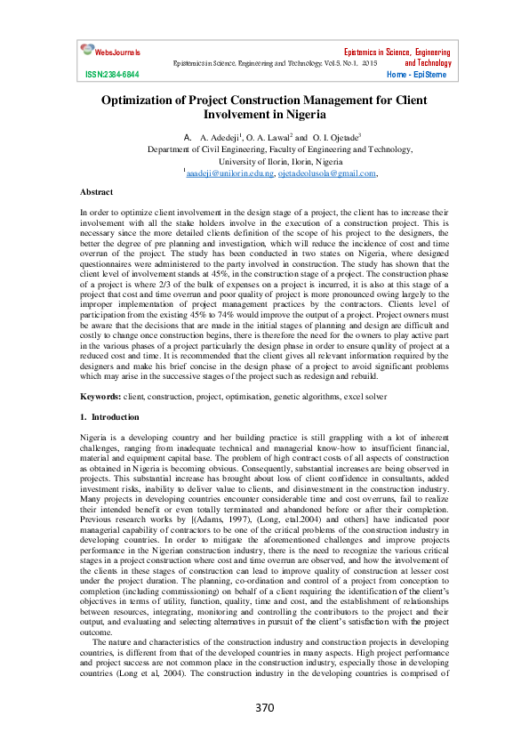 (PDF) Optimization of Project Construction Management for Client ...