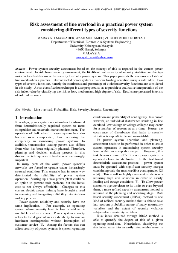 (PDF) Risk assessment of line overload in a practical power system ...