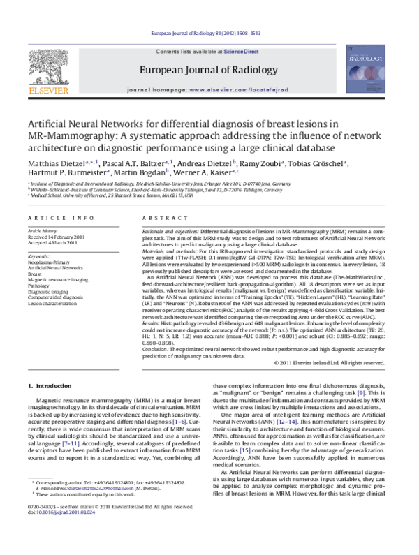 (PDF) Artificial Neural Networks for differential diagnosis of breast ...