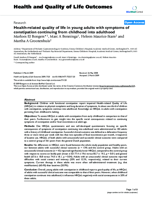 (PDF) Health-related quality of life in young adults with symptoms of ...