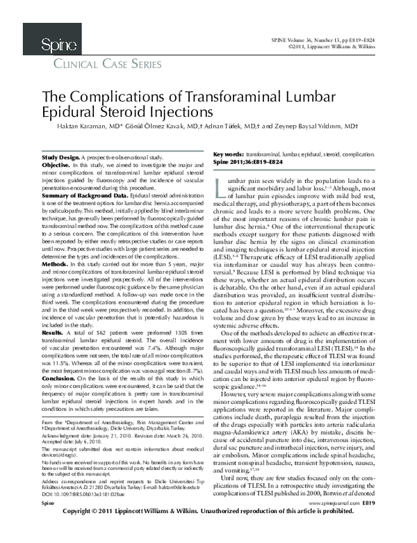 (PDF) The complications of transforaminal lumbar epidural steroid ...