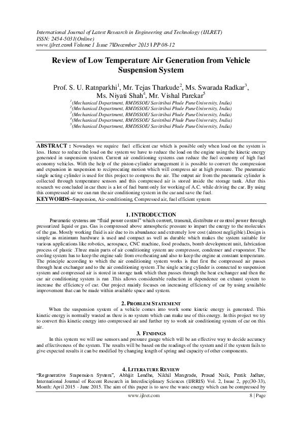 (PDF) Review of Low Temperature Air Generation from Vehicle Suspension