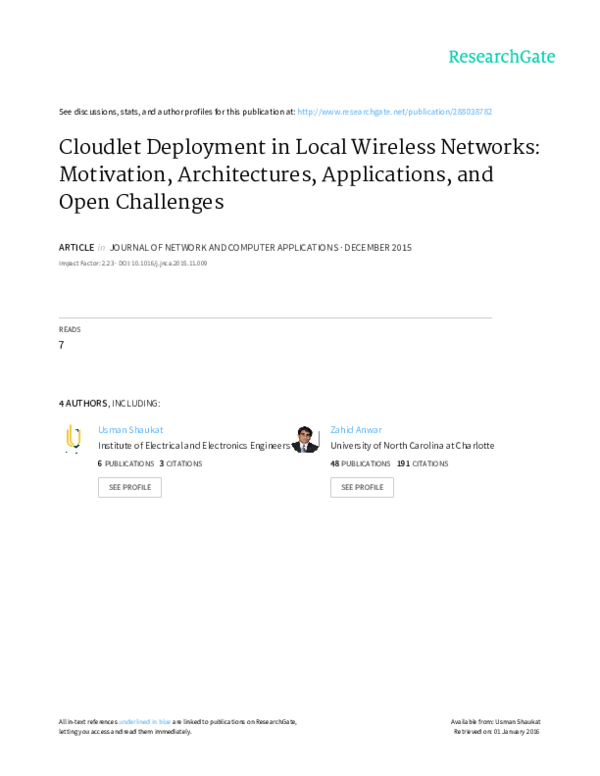 (PDF) Cloudlet Deployment in Local Wireless Networks: Motivation ...