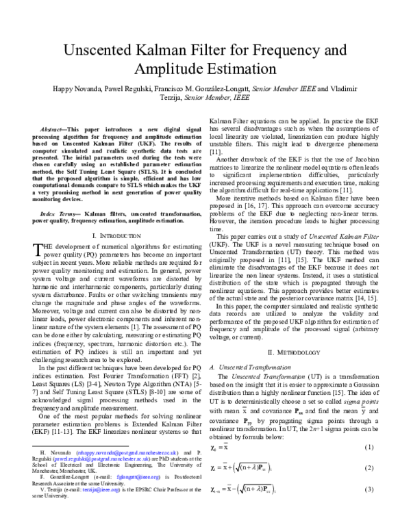 (PDF) Unscented Kalman Filter for Frequency and Amplitude Estimation