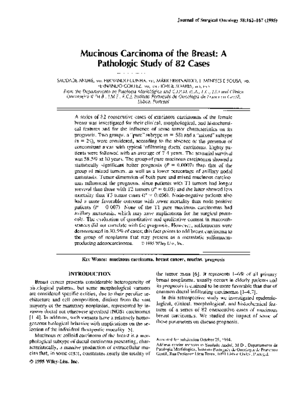 (PDF) Mucinous carcinoma of the breast: A pathologic study of 82 cases