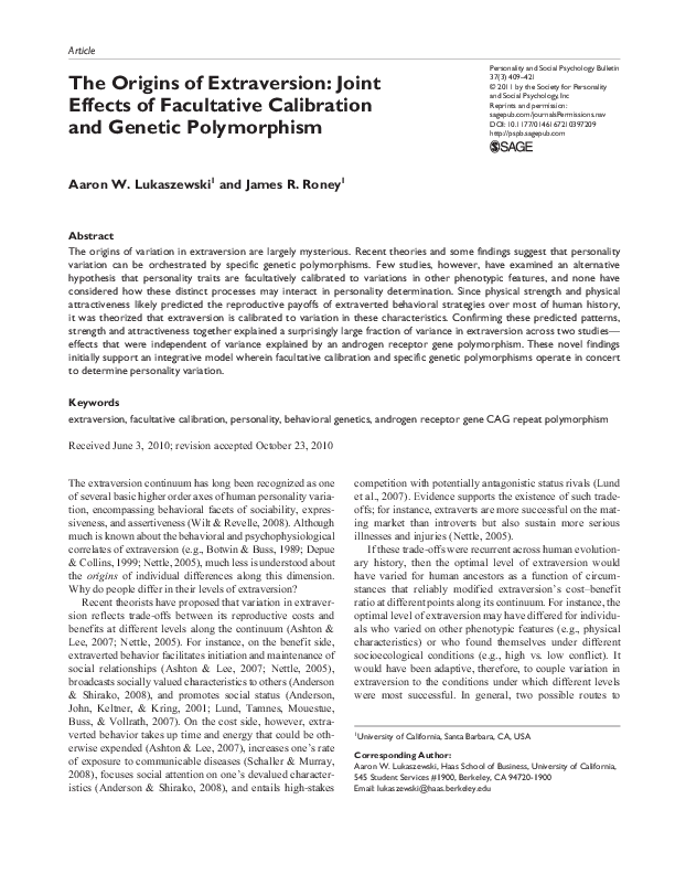 (PDF) The origins of extraversion: Joint effects of facultative ...