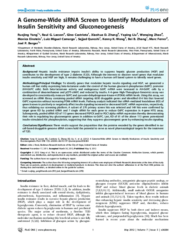 (PDF) A Genome-Wide siRNA Screen to Identify Modulators of Insulin ...