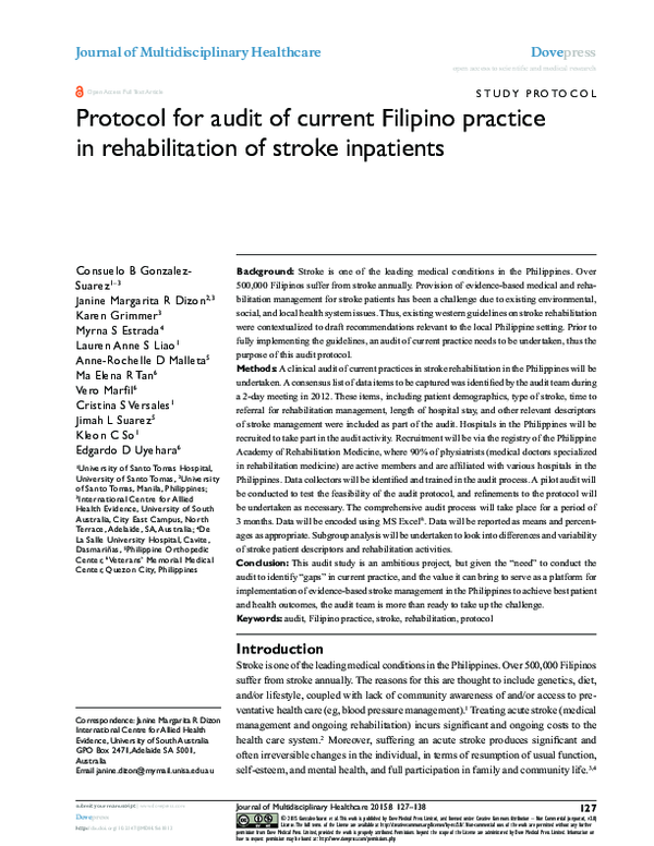 (PDF) Protocol for audit of current Filipino practice in rehabilitation ...