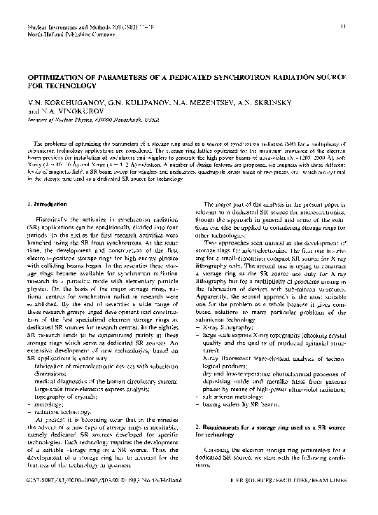 (PDF) Optimization of parameters of a dedicated synchrotron radiation ...