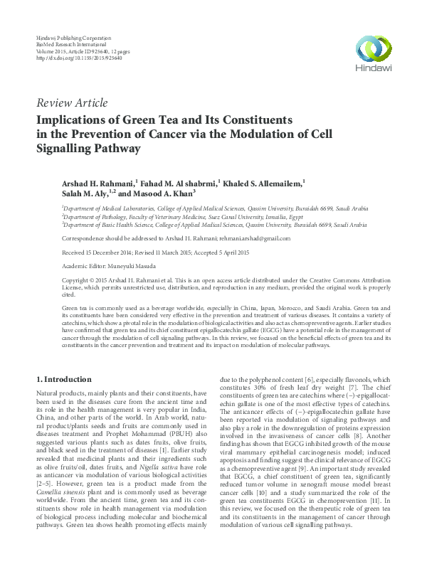 (PDF) Implications of Green Tea and Its Constituents in the Prevention ...