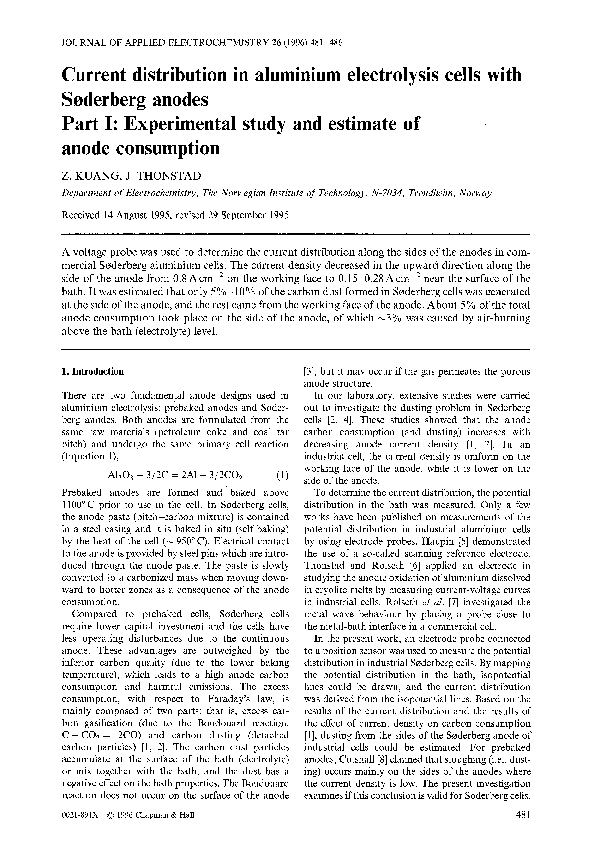 (PDF) Current distribution in aluminium electrolysis cells with S ...
