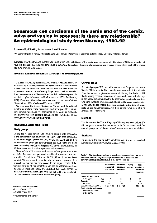 (PDF) Squamous cell carcinoma of the penis and of the cervix, vulva and ...