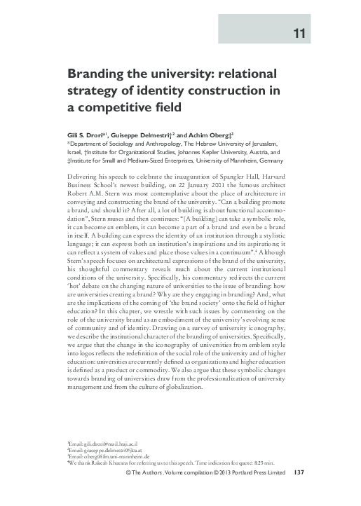 Branding the university: Relational strategy of identity construction in a competitive field