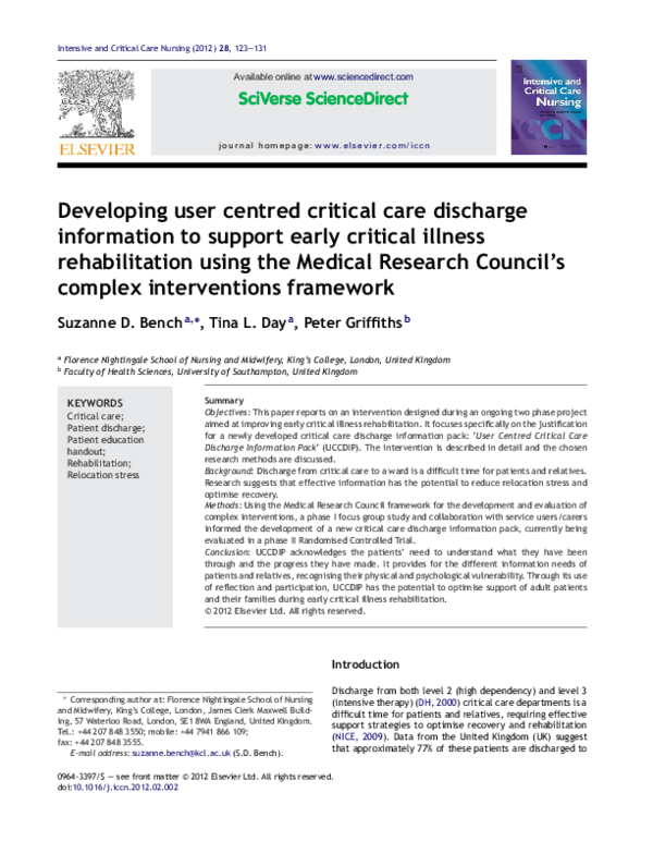 (PDF) Developing user centred critical care discharge information to ...