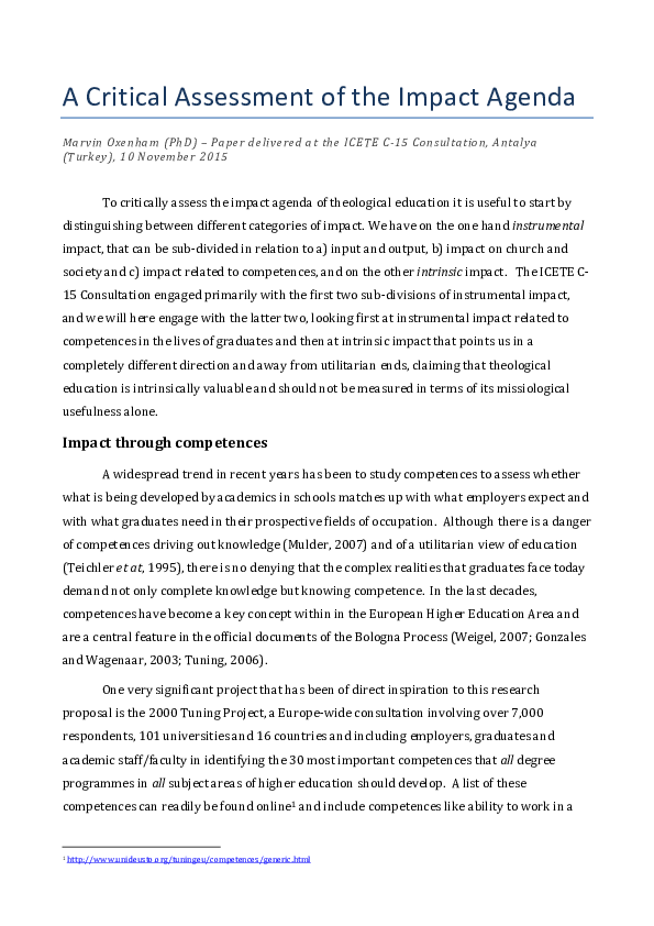 (PDF) A Critical Assessment of the Impact Agenda