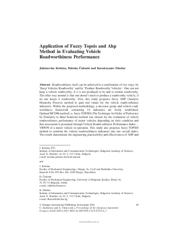 (PDF) Application of Fuzzy Topsis and AHP Method in Evaluating Vehicle ...