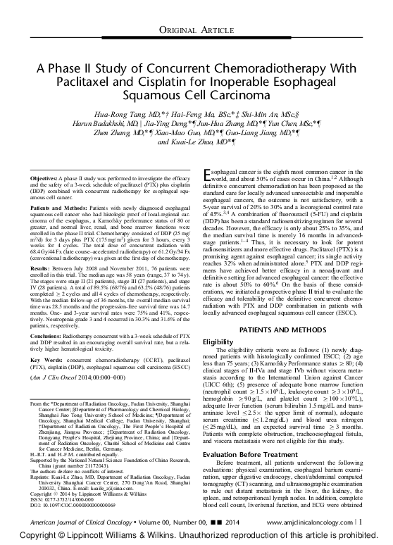 (PDF) A Phase II Study of Concurrent Chemoradiotherapy With Paclitaxel ...