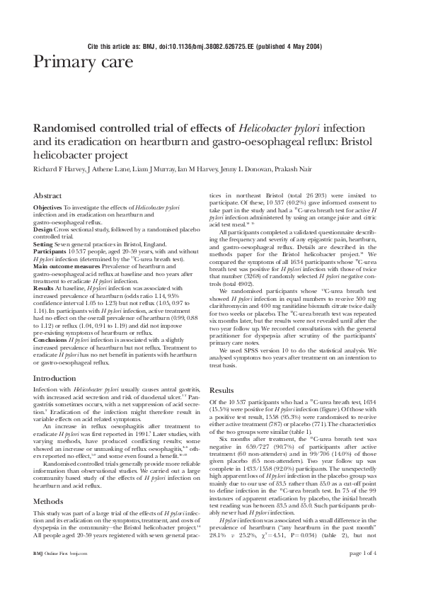 (PDF) Randomised controlled trial of effects of Helicobacter pylori ...