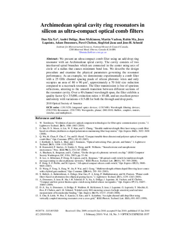 (PDF) Archimedean spiral cavity ring resonators in silicon as ultra ...