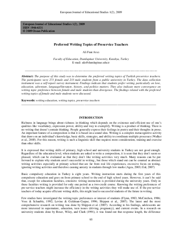 (PDF) Preferred Writing Topics of Preservice Teachers