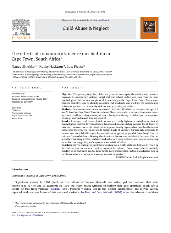 (PDF) The effects of community violence on children in Cape Town, South ...