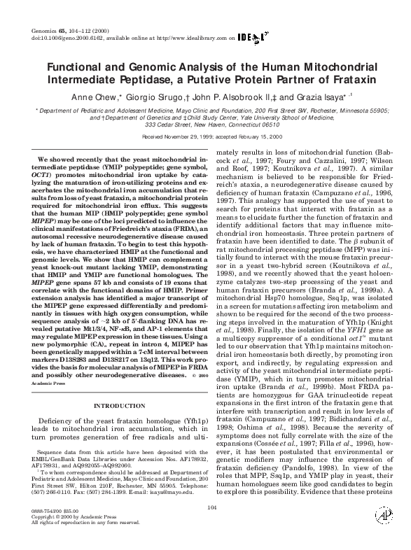 (PDF) Functional and Genomic Analysis of the Human Mitochondrial ...