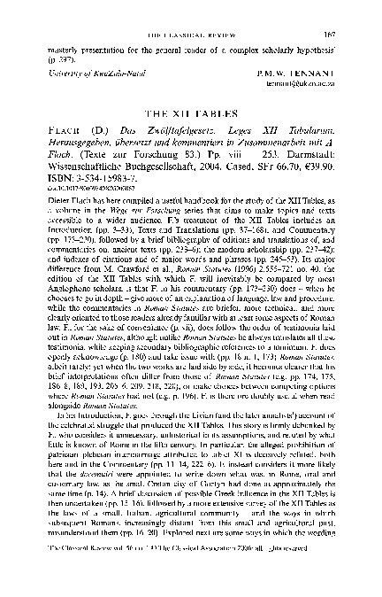 Pdf Review Of D Flach Das Zwolftafelgesetz Leges Xii Tabularum