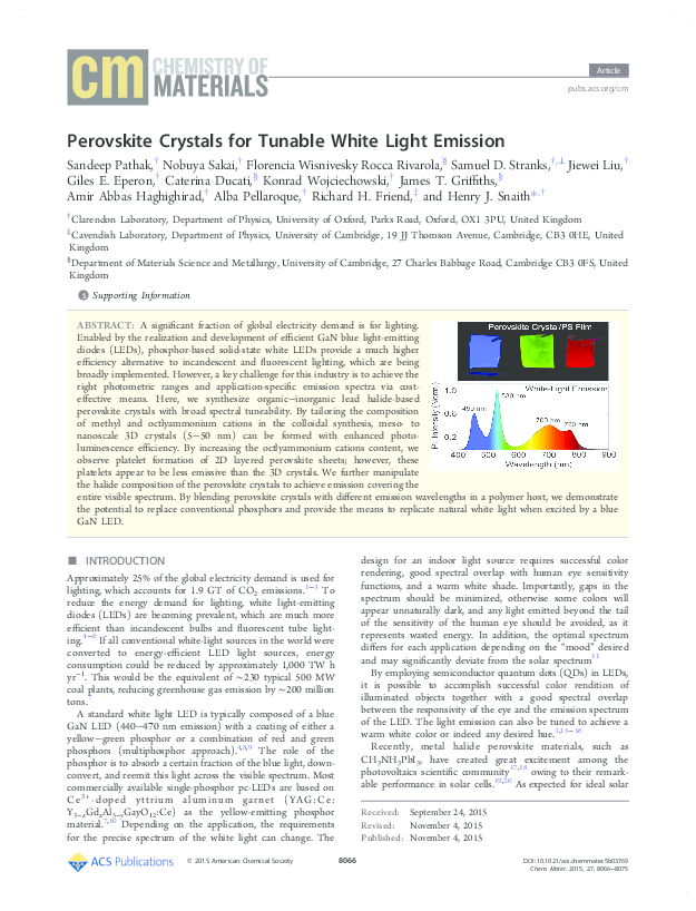 (PDF) Perovskite crystals fro tunable white light emission