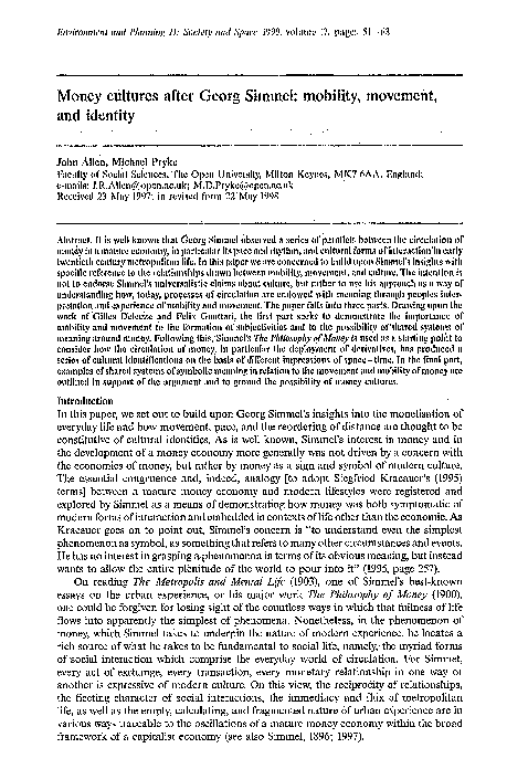 (PDF) Money cultures after George Simmel