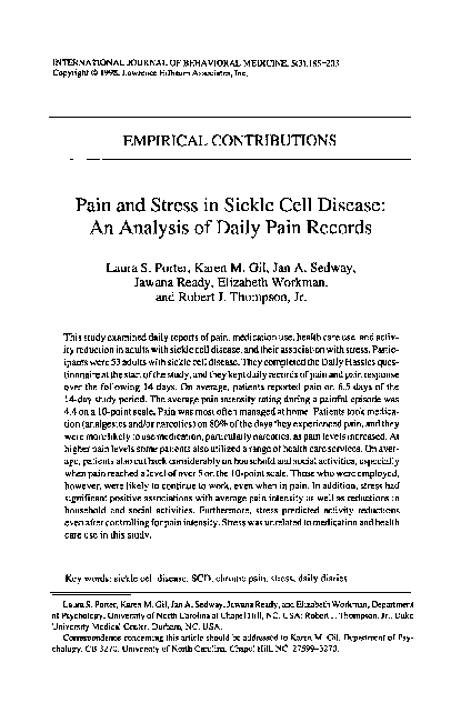 (PDF) Pain and stress in sickle cell disease: An analysis of daily pain ...