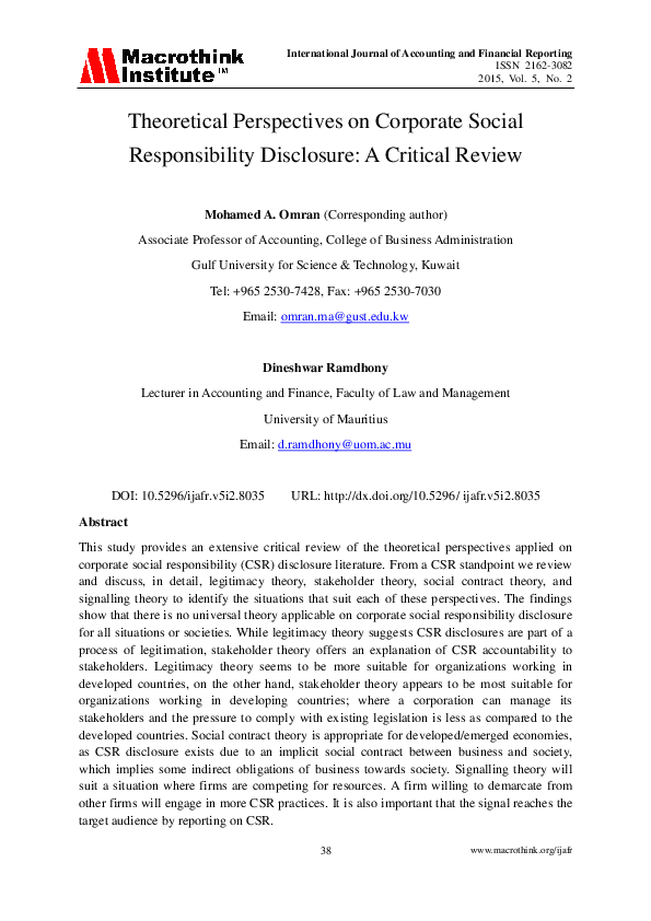 (PDF) Critical Perspectives on CSR