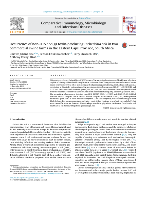 (PDF) Occurrence of non-O157 Shiga toxin-producing Escherichia coli in ...