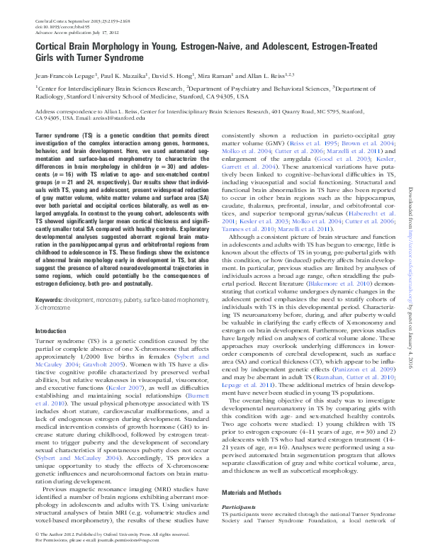 (PDF) Cortical Brain Morphology in Young, Estrogen-Naive, and ...