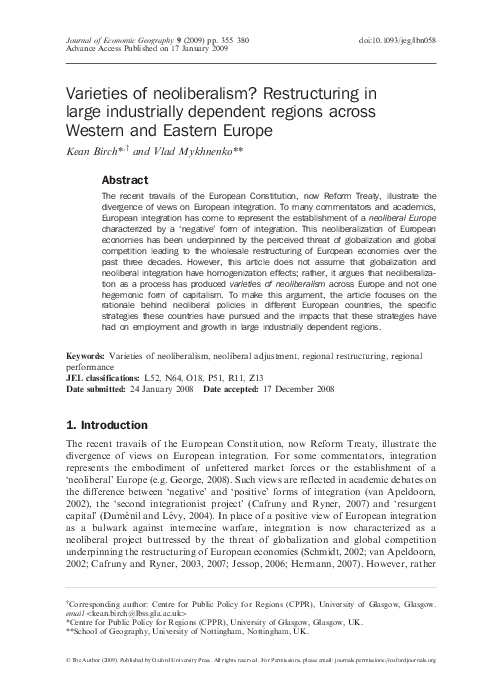 (PDF) Varieties of neoliberalism? Restructuring in large industrially ...