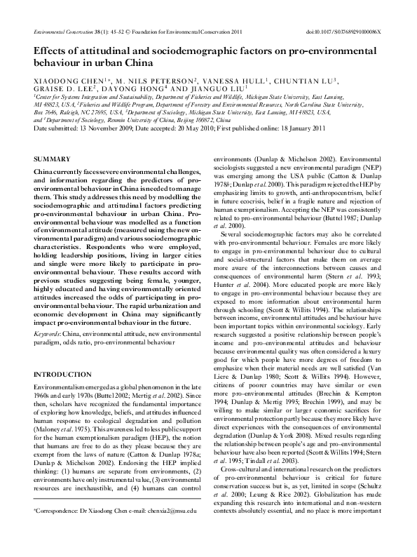 (PDF) Effects of attitudinal and sociodemographic factors on pro ...
