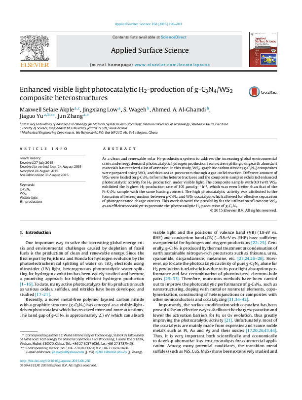 (PDF) Enhanced visible light photocatalytic H2-production of g-C3N4/WS2 ...