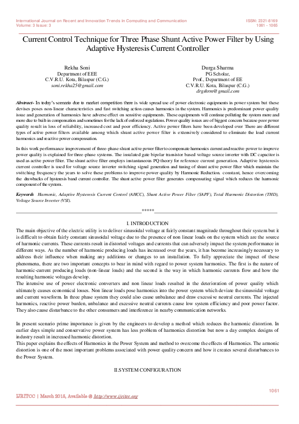 (PDF) Current Control Technique for Three Phase Shunt Active Power ...