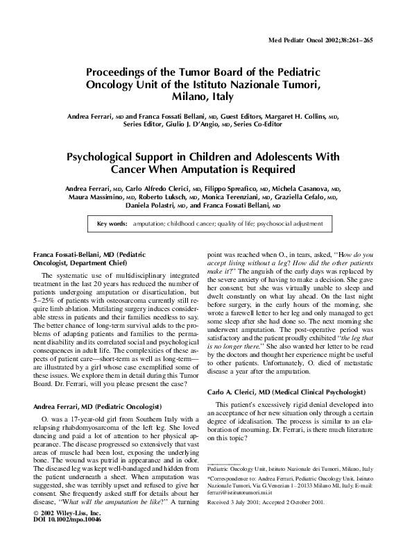 (PDF) Psychological support in children and adolescents with cancer ...