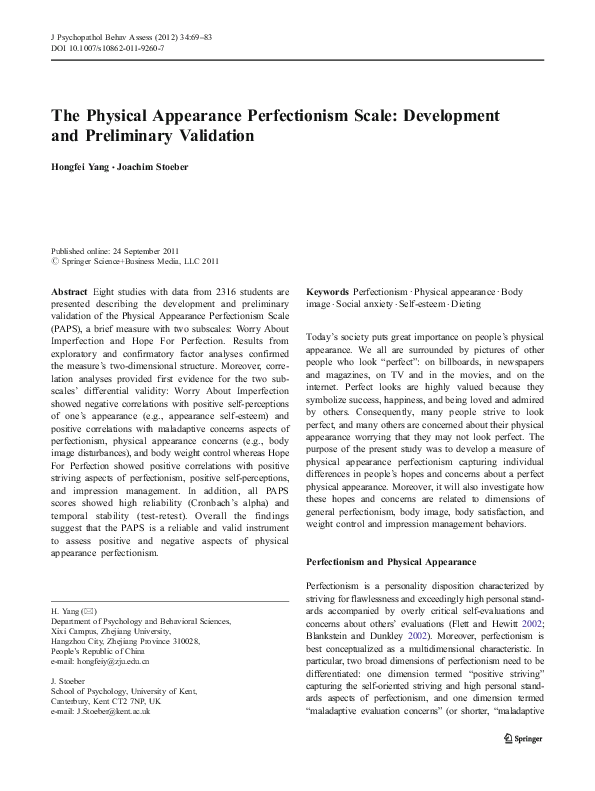 (PDF) The Physical Appearance Perfectionism Scale Development and
