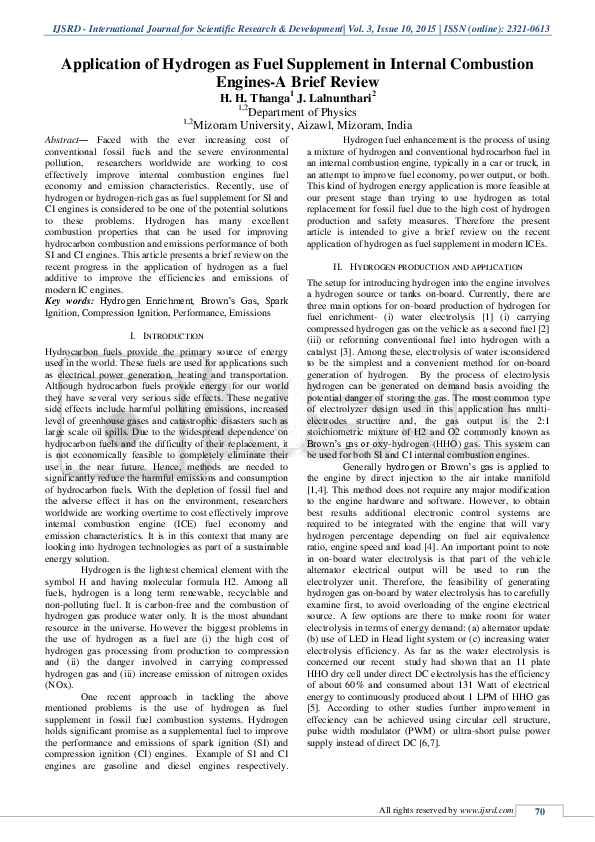(PDF) Application of Hydrogen as Fuel Supplement in Internal Combustion ...