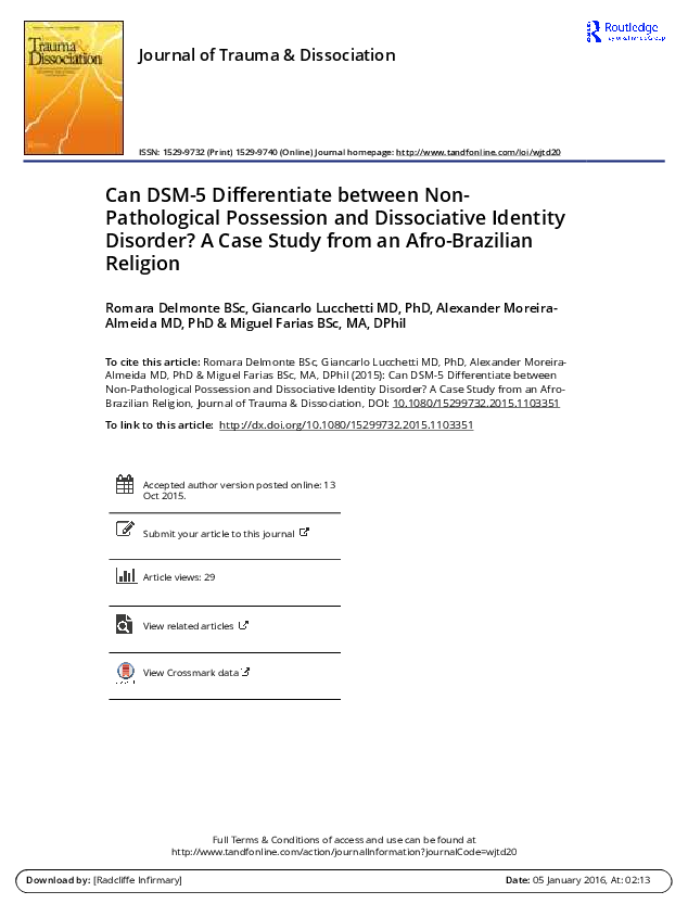 (PDF) Can DSM5 differentiate between nonpathological possession and