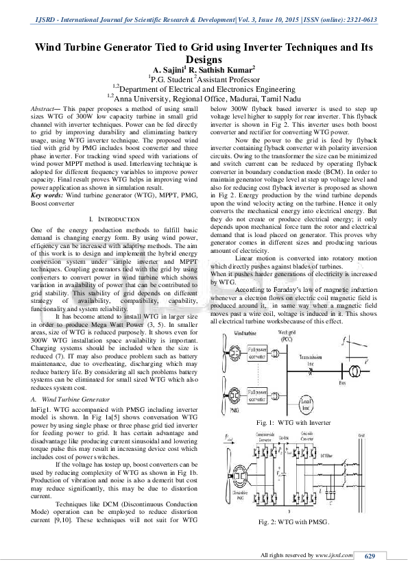 (PDF) Wind Turbine Generator Tied To Grid Using Inverter Techniques and Its Designs IJSRD
