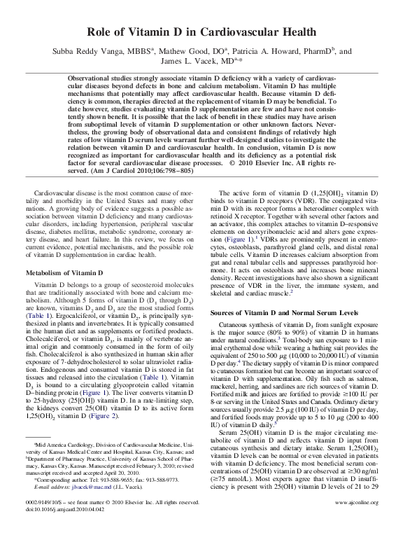 (PDF) Role of Vitamin D in Cardiovascular Health