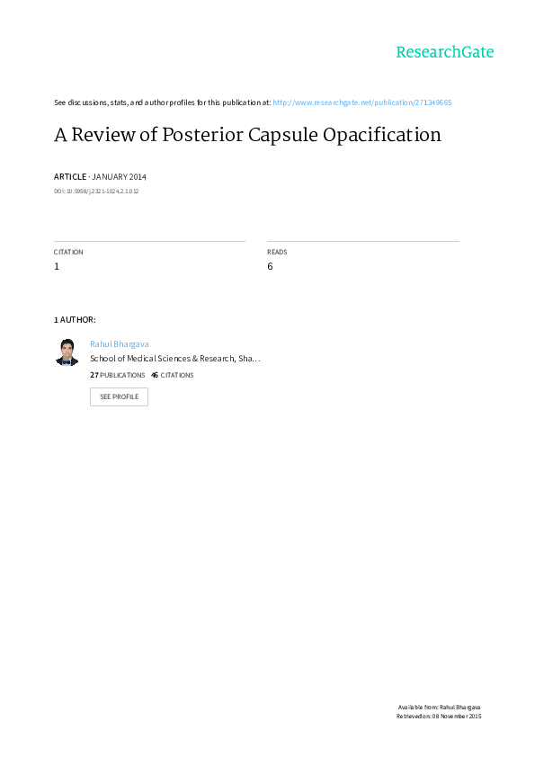(PDF) A Review of Posterior Capsule Opacification Rahul Bhargava