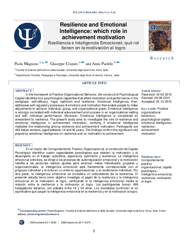 (PDF) Resilience and Emotional Intelligence: which role in achievement ...
