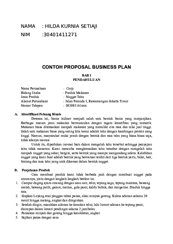 contoh proposal bisnis plan yang baik dan benar