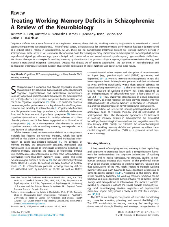 (PDF) Treating Working Memory Deficits in Schizophrenia: A Review of ...
